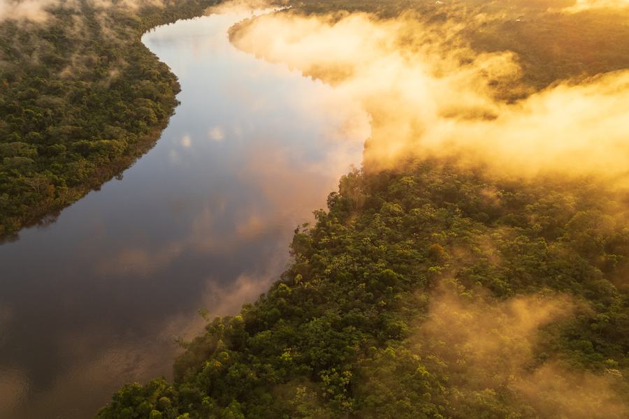 Curva del río Nanay a la luz del amanecer
